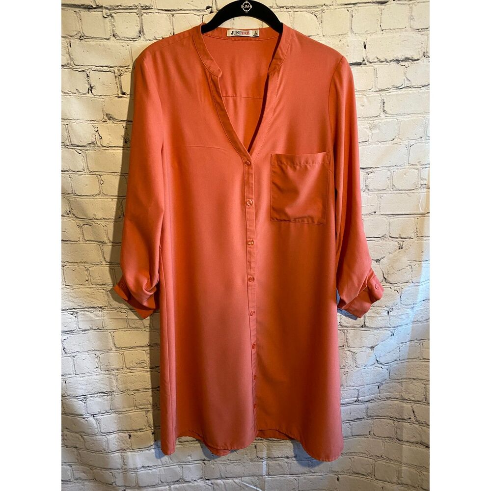JustFab Women's Shirt Dress Size S Peachy Pink Gathered Sleeves